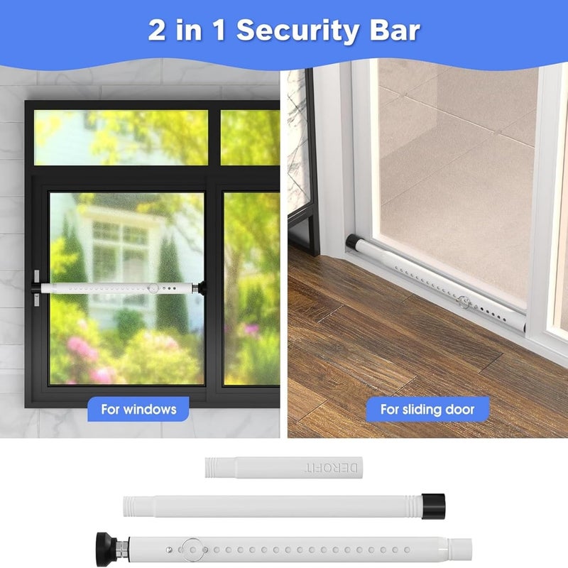 DEROFIT Sliding Door Security Bar,16 to 51 Inch Inside Sliding Patio Door Window Security Bar Stopper, Adjustable Window Locks Security Bars for Home Apartment Security, Sliding Glass Door Lock Hardware - Image 2